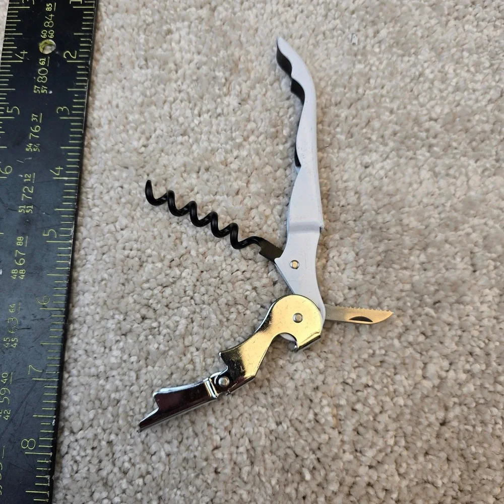 Olin Wine‎ Opener White Waiter's Corkscrew Double-Hinged Foil Cutter Multi-Tool